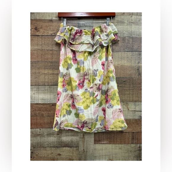 J. Crew Dresses & Skirts - 🌸 J. Crew 100% Cotton Floral Vibrant Pink and Yellow Strapless Dress 🌸